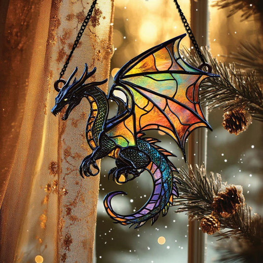 Fantasy Dragon Stained Glass Window Hanging