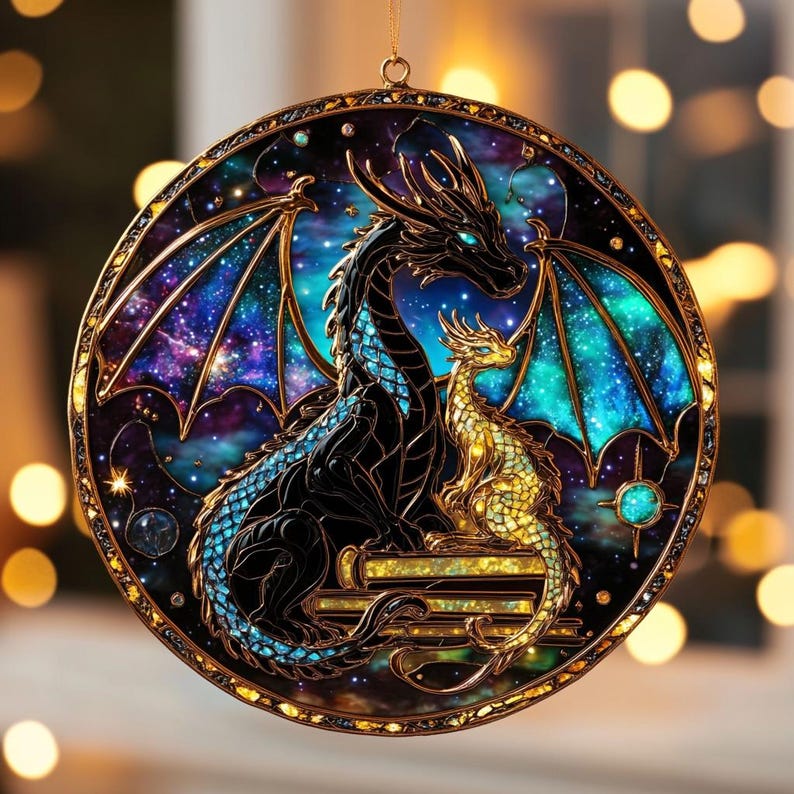 Fourth Wing Dragon Faux Stained Glass Window Hanging