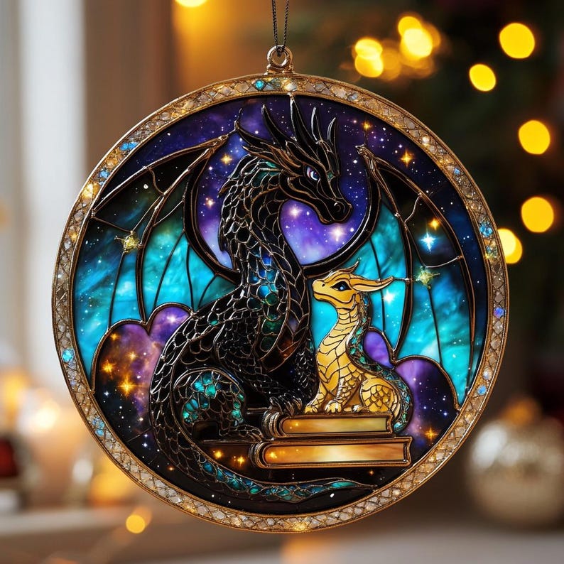 Fourth Wing Dragon Faux Stained Glass Window Hanging