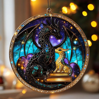 Fourth Wing Dragon Faux Stained Glass Window Hanging