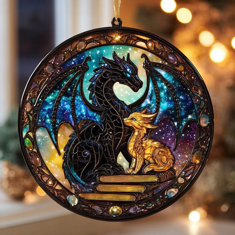 Fourth Wing Dragon Faux Stained Glass Window Hanging