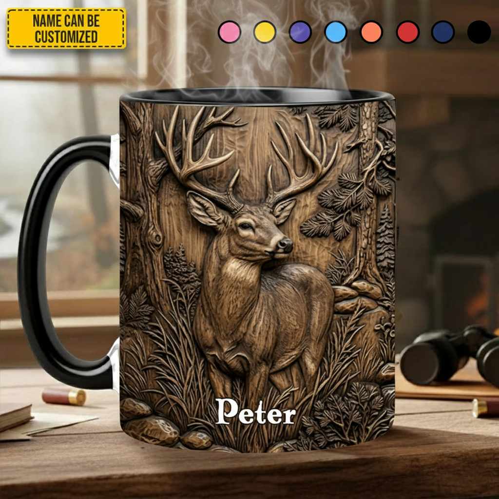 Personalized Deer Hunting Accent Mug – Custom Hunter Coffee Mug Gift