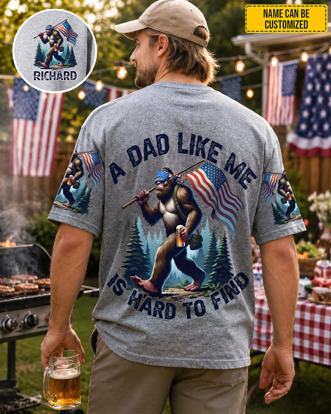A Dad Like Me Is Hard To Find – Personalized Bigfoot American All Over Print Shirt