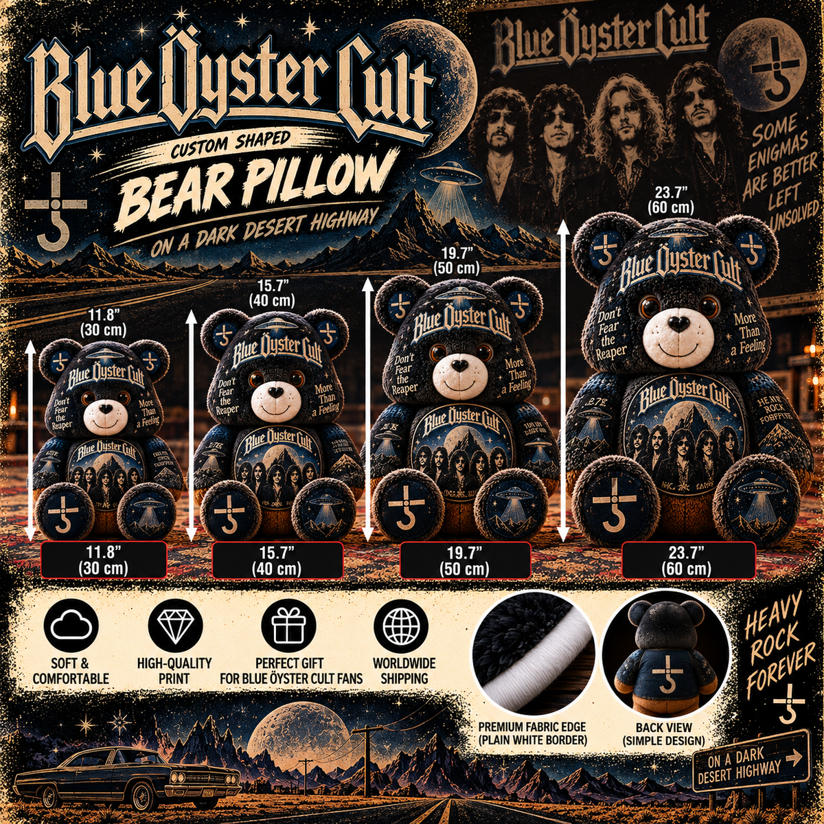Blue Öyster Cult Custom Shaped Bear Pillow – Don’t Fear the Reaper Classic Rock Inspired Gift for Blue Öyster Cult Fans