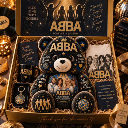 ABBA Dancing Queen Bear Custom Shaped Pillow – Music Fan Gift, 70s Pop Collectible