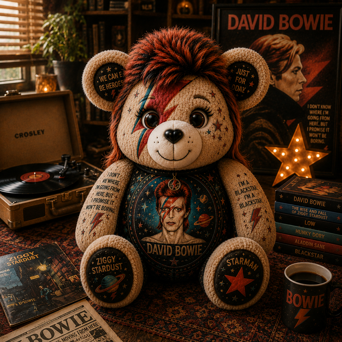 David Bowie Bear Custom Shaped Pillow – Gift for Classic Music Lovers