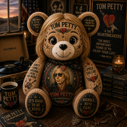 Tom Petty Free Fallin’ Bear Custom Shaped Pillow – The Heartbreakers Classic Rock Music Lover Gift