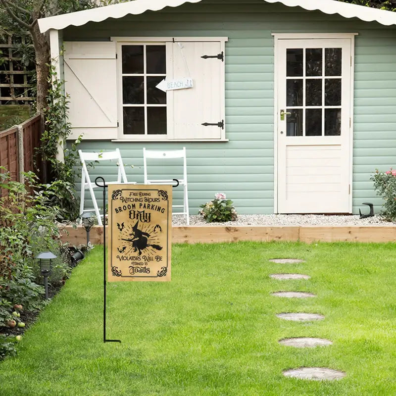 Witching Hour Broom Parking - Witch Garden Flag, Halloween Garden Flag, House Flag