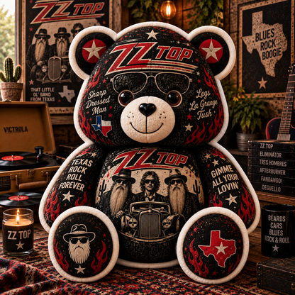 ZZ Top Bear Custom Shaped Pillow – Texas Blues Rock Music Fan Gift