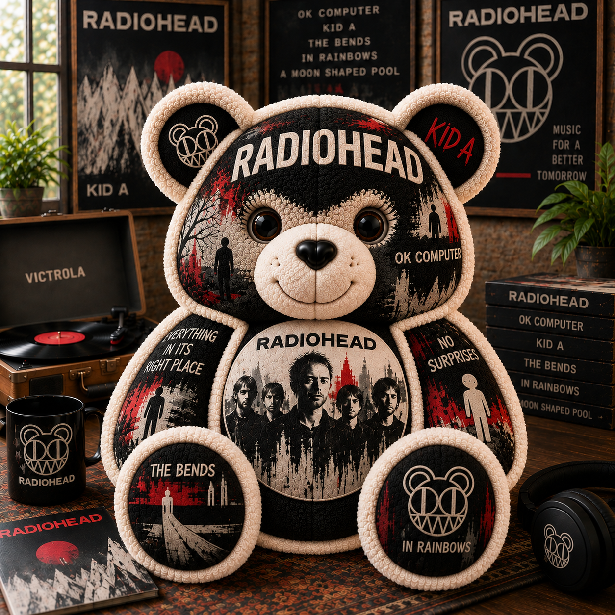 Radiohead Bear Custom Shaped Pillow – Alternative Rock Music Fan Gift