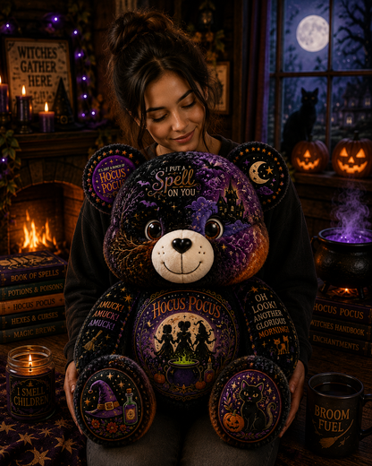 Hocus Pocus Bear Custom Shaped Pillow – Halloween Witch Gift & Witch Lovers