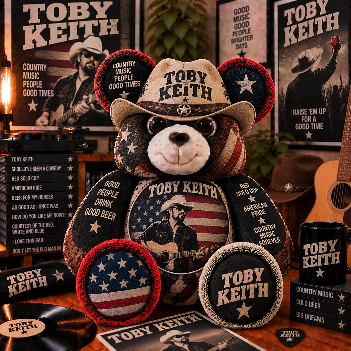Toby Keith Custom Shaped Bear Pillow – Country Music Inspired Gift for Fans
