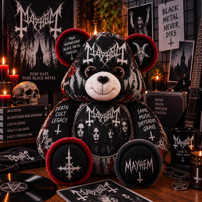 Mayhem Custom Shaped Bear Pillow – Norwegian Black Metal Inspired Gift for Fans