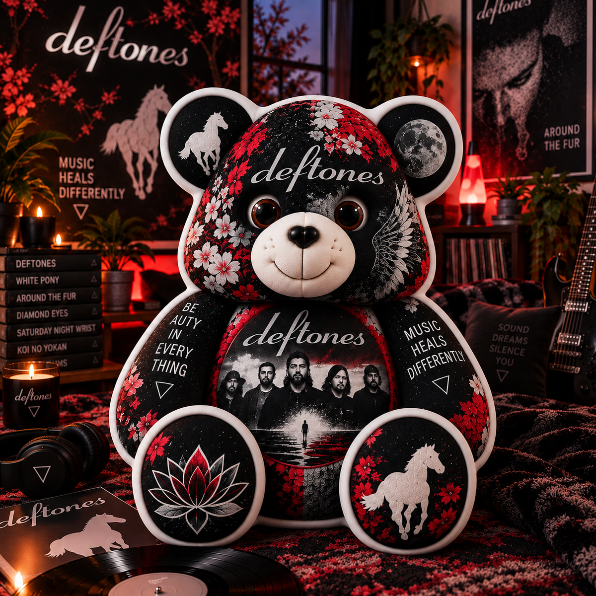 Deftones Bear Custom Shaped Pillow – White Pony Alternative Metal Music Fan Gift