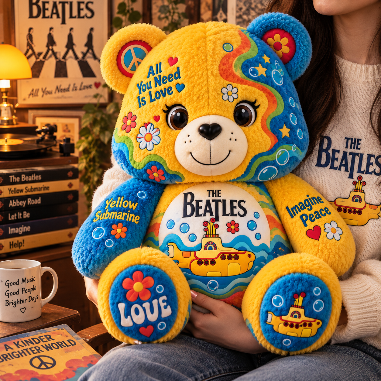 The Beatles Bear Custom Shaped Pillow – Gift for Beatles Fans & Music Lovers 2