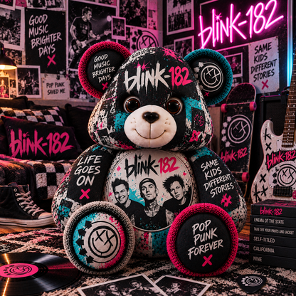 Blink-182 Custom Shaped Bear Pillow – Pop Punk Music Inspired Gift for Fans