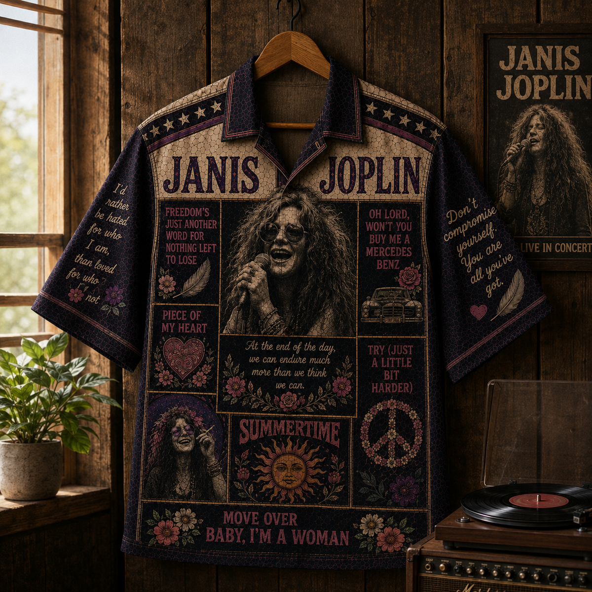 Janis Joplin Collection Hawaiian Shirt - Vintage Music Fan Gift