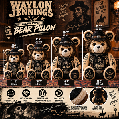 Waylon Jennings Custom Shaped Bear Pillow – Outlaw Country Music Inspired Gift for Waylon Jennings Fans