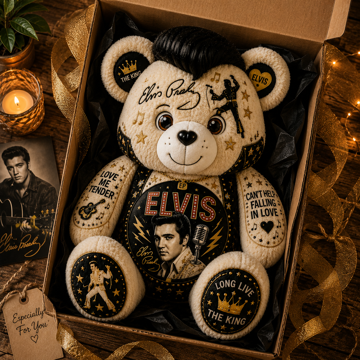 Elvis Presley Bear Custom Shaped Pillow – Gift for Elvis Fans & Rock ’n’ Roll Lovers