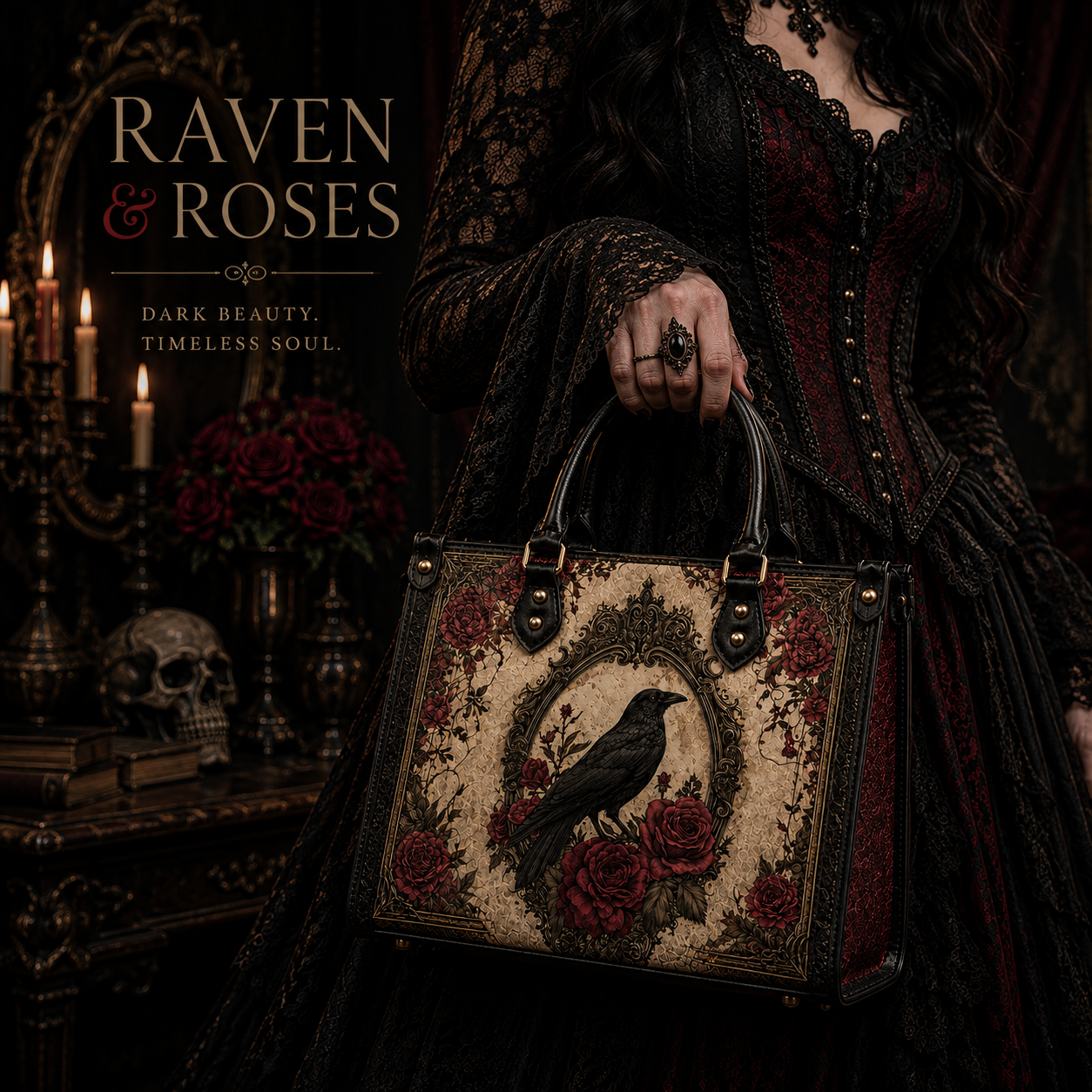 The Raven Gothic Leather Handbag – Victorian Raven & Rose Bag