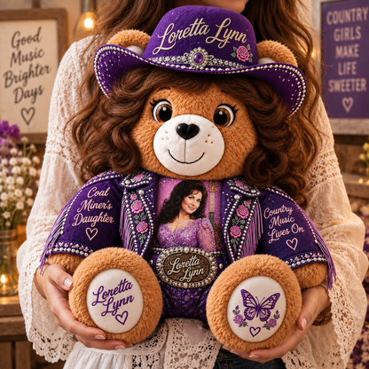 Loretta Lynn Custom Shaped Bear Pillow – Coal Miner’s Daughter Country Music Inspired Gift for Loretta Lynn Fans