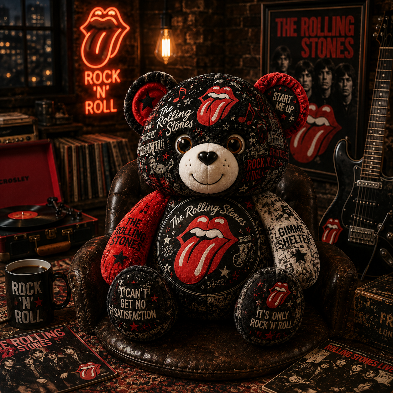 The Rolling Stones Bear Custom Shaped Pillow – Gift for Fans & Classic Rock Lovers