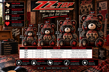 ZZ Top Bear Custom Shaped Pillow – Texas Blues Rock Music Fan Gift