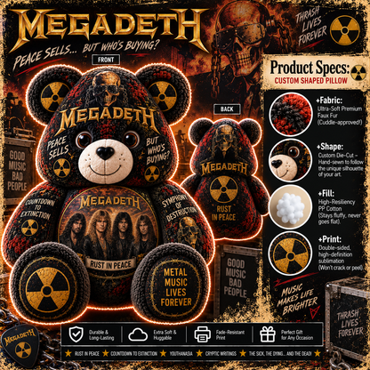 Megadeth Bear Custom Shaped Pillow – Thrash Metal Fan Gift