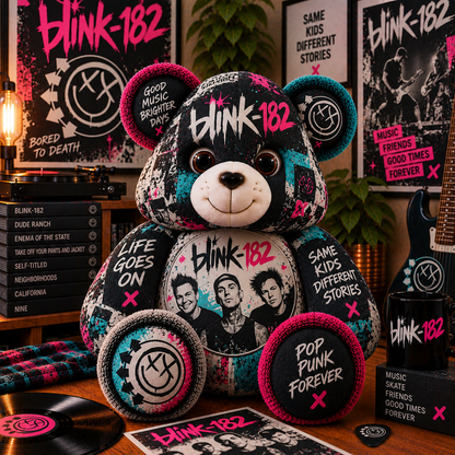 Blink-182 Custom Shaped Bear Pillow – Pop Punk Music Inspired Gift for Fans