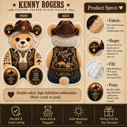 Kenny Rogers Bear Custom Shaped Pillow – The Gambler Country Music Legend Fan Gift