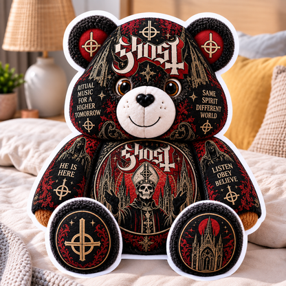 Ghost Custom Shaped Bear Pillow – Heavy Metal Music Inspired Gift for Ghost Fans