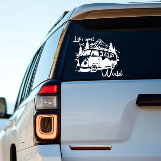 Let's Travel the World Camper Sticker WHite