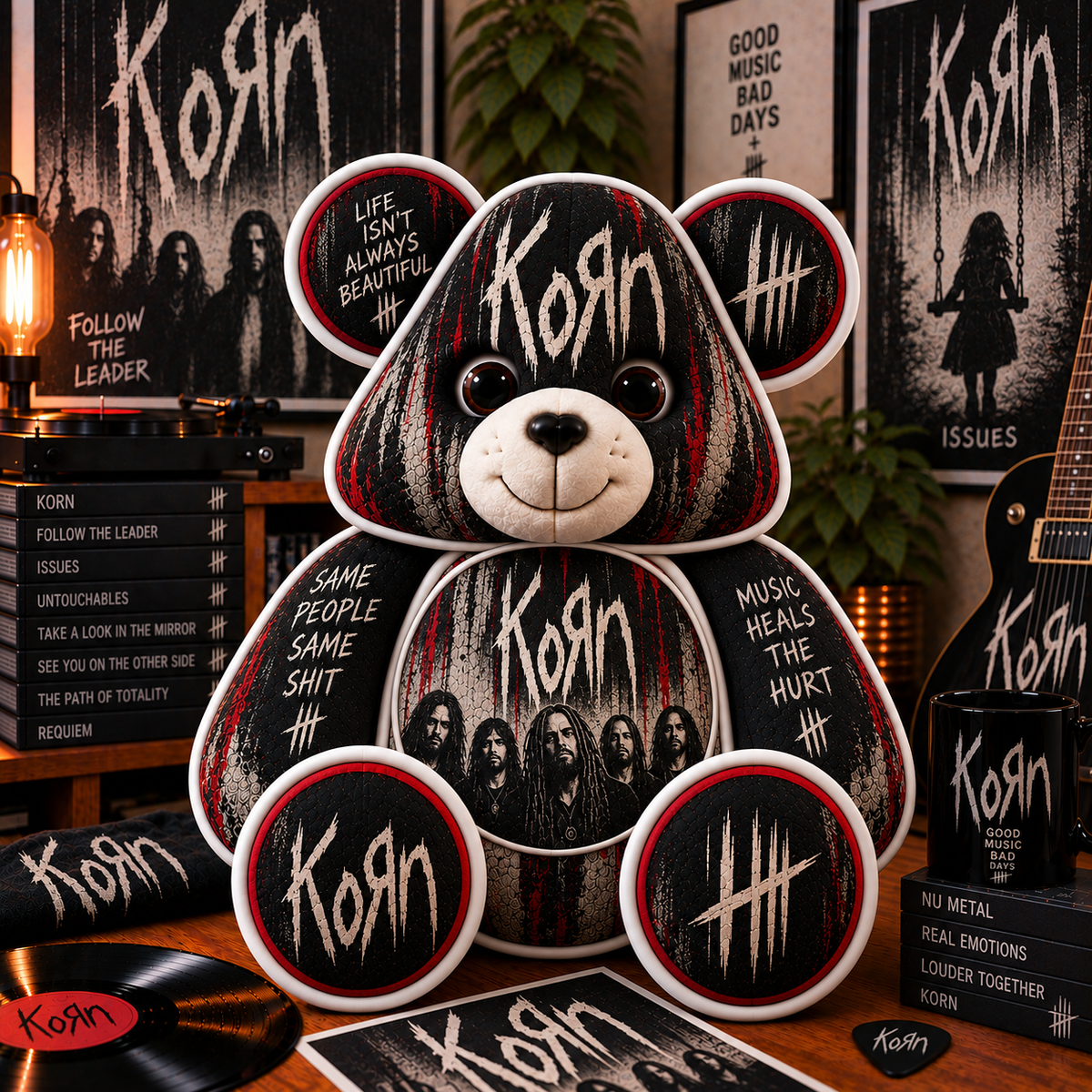Korn Custom Shaped Bear Pillow – Nu Metal Music Inspired Gift for Fans