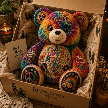 Peace Love Music Bear Custom Shaped Pillow – Hippie Good Vibes & Free Spirit Gift