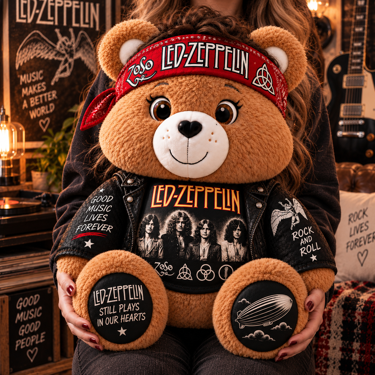 Led Zeppelin Custom Shaped Bear Pillow – Classic Rock Inspired Gift for Led Zeppelin Fans