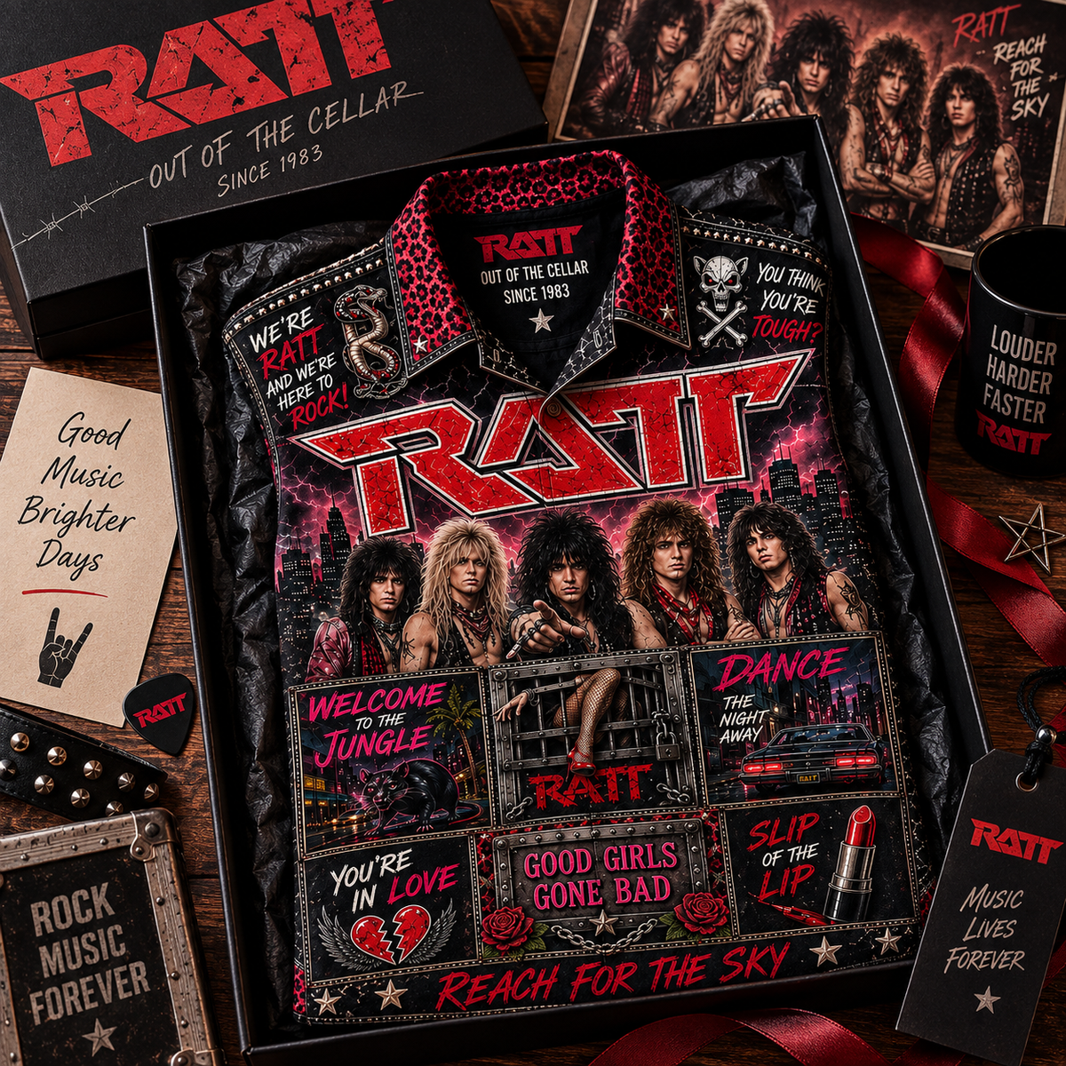Ratt Hawaiian Shirt – Out of the Cellar Round and Round 80s Glam Metal Rock Music Inspired Gift for Ratt Fans