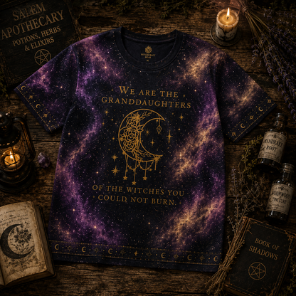 We Are The Granddaughters Of The Witches Hoodie – Celestial Witchy Salem All Over Print Shirt