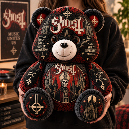 Ghost Custom Shaped Bear Pillow – Heavy Metal Music Inspired Gift for Ghost Fans