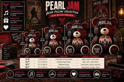 Pearl Jam Bear Custom Shaped Pillow – Seattle Grunge Rock Music Fan Gift,