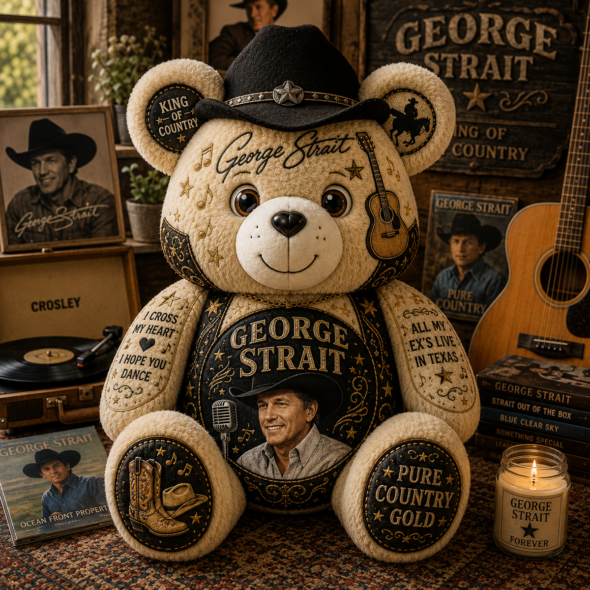 George Strait Bear Custom Shaped Pillow – King of Country, Pure Country Music Fan Gift