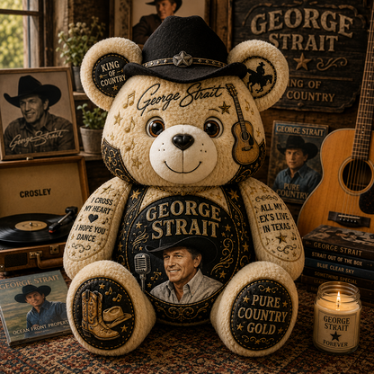 George Strait Bear Custom Shaped Pillow – King of Country, Pure Country Music Fan Gift