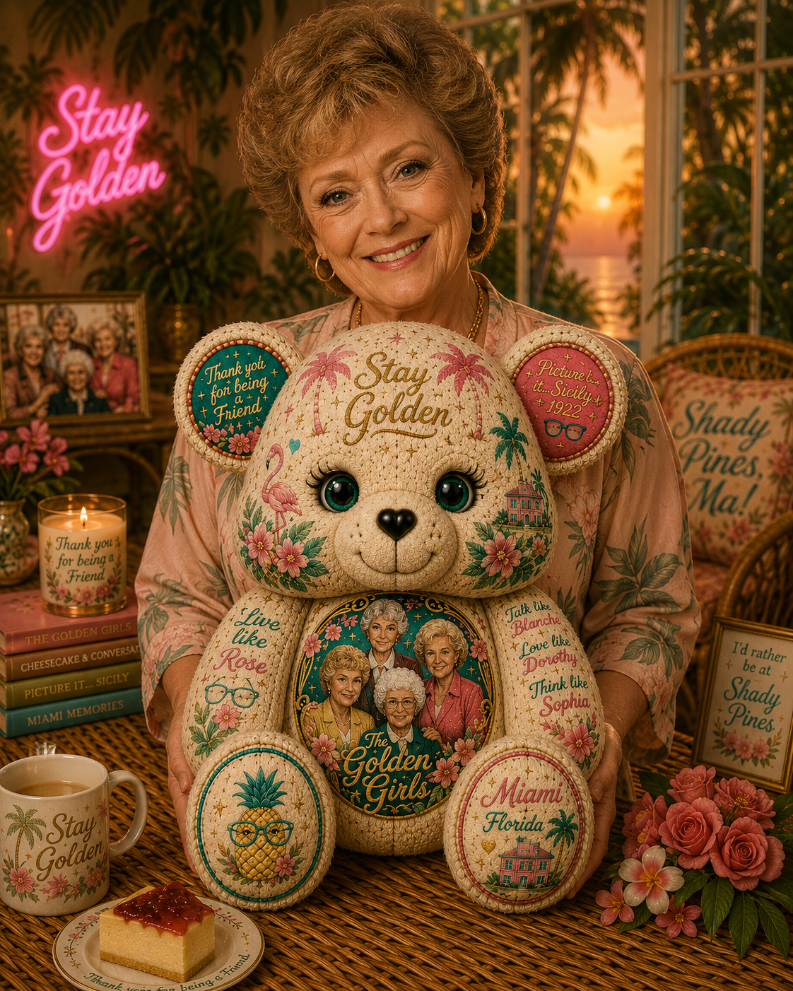Golden Girls Bear Custom Shaped Pillow – Stay Golden, Thank You for Being a Friend Gift