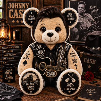 Johnny Cash Bear Custom Shaped Pillow – King of Country, Pure Country Music Fan Gift