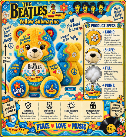 The Beatles Bear Custom Shaped Pillow – Gift for Beatles Fans & Music Lovers 2