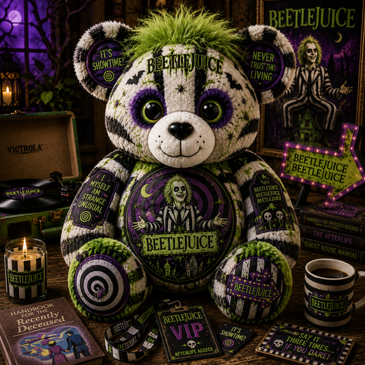 Beetlejuice Bear Custom Shaped Pillow – It’s Showtime Spooky Halloween Fan Gift