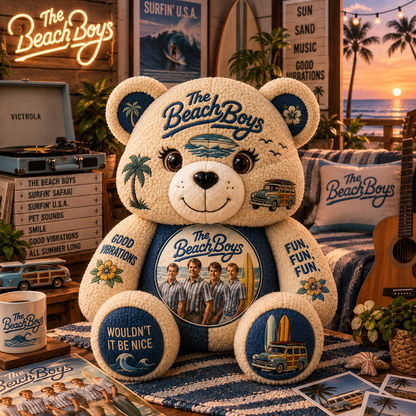 The Beach Boys Bear Custom Shaped Pillow – Good Vibrations Classic Music Fan Gift