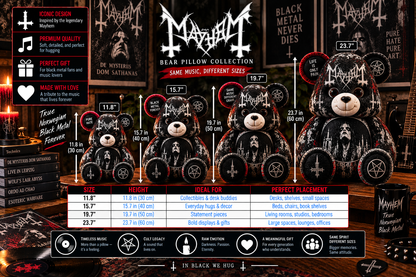 Mayhem Custom Shaped Bear Pillow – Norwegian Black Metal Inspired Gift for Fans
