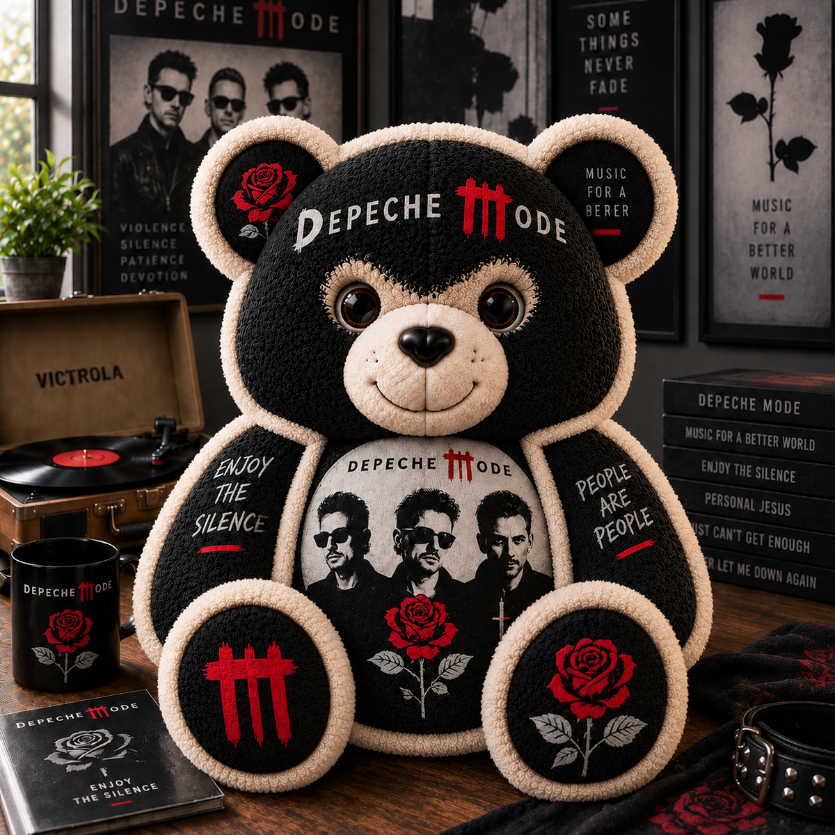 Depeche Mode Bear Custom Shaped Pillow – Synth-Pop Music Fan Gift, Personal Jesus & Violator Collectible
