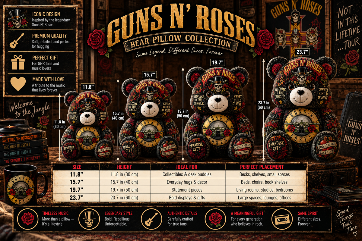 Guns N’ Roses Bear Custom Shaped Pillow – Appetite for Destruction Classic Rock Band Fan Gift