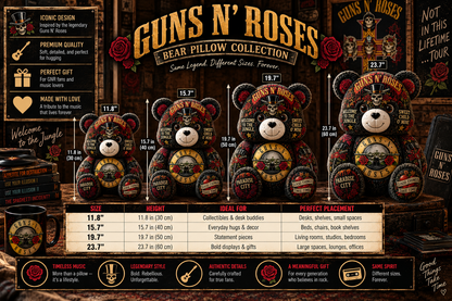 Guns N’ Roses Bear Custom Shaped Pillow – Appetite for Destruction Classic Rock Band Fan Gift